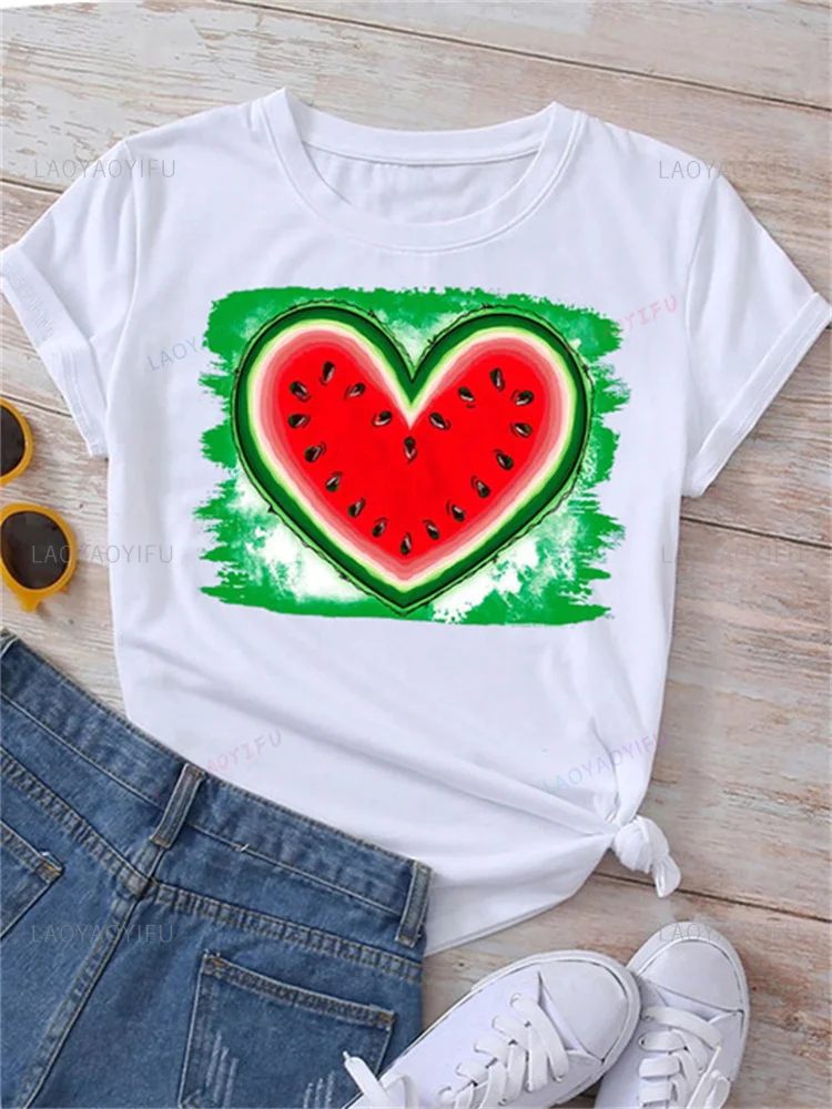 Summer Funny Watermelon Fruit Print Women Cotton T Shirt Harajuku Man T Shirts Cartoon Casual Womans Tops Female Clothes