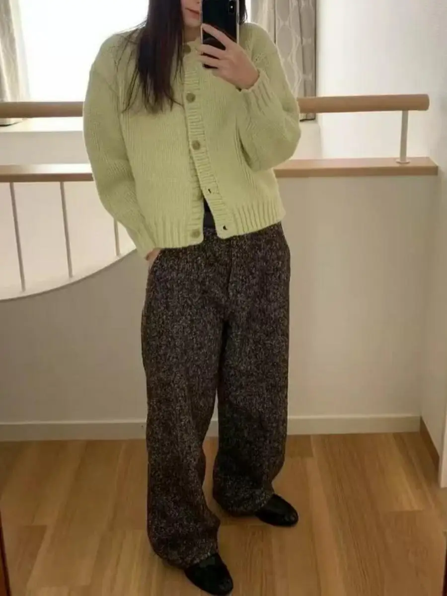 

Spring 2026 High Waist Casual Pants Women's Vintage Mixed Color Leisure Long Trousers Ele Sle Korean Version Dongdaemun