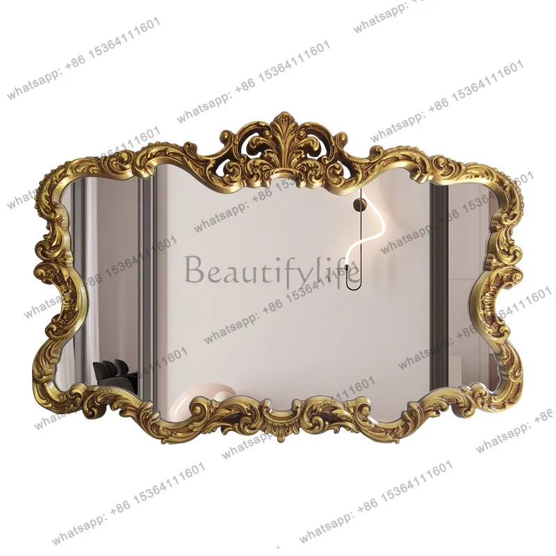 

Light luxury European bathroom mirror retro decorative shape carved dressing mirror