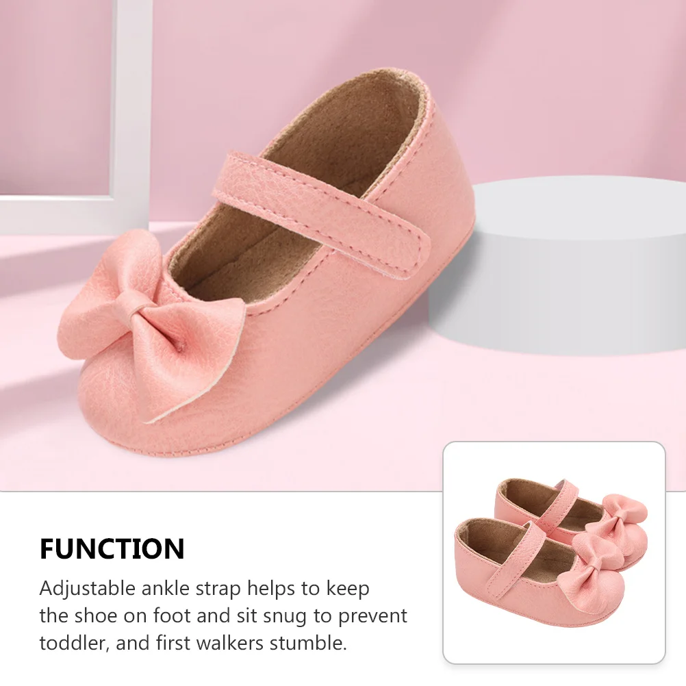 

1 пара детской обуви для малышей, розовая детская обувь на плоской подошве с бантом на мягкой подошве, прогулочная обувь для младенцев, нескользящая детская обувь из искусственной кожи на каждый день