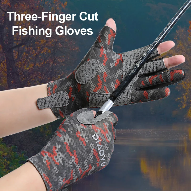 Tarnfarbene Angelhandschuhe für Herren Ganzjahres-Drei-Finger-Handschuhe Verschleißfeste Meeresangel-Antirutsch-Fischerhandschuhe für Radfahren