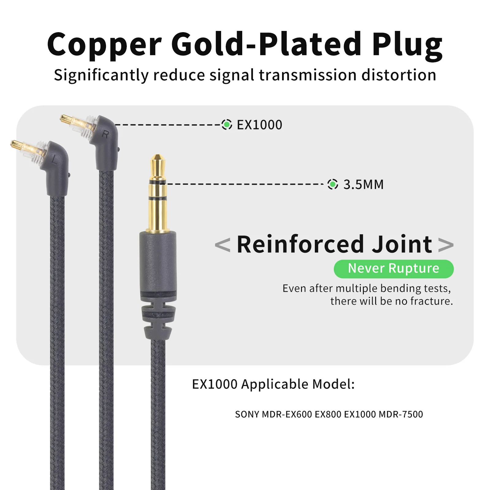 OKCSC HIFI Audio Cable for SONY MDR-EX600 EX800 EX1000 MDR-7500 72 Cores Earbuts Cable 3.5mm Oxygen Free Copper Gold-plated Plug