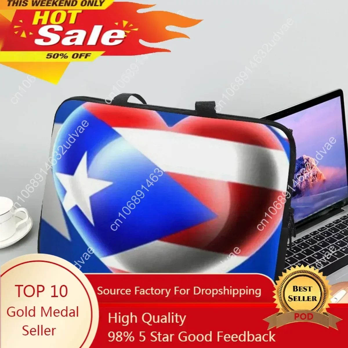 

Handle Portable Laptop Case Puerto Rico Print Casual Tablet Bag Stylish Vintage Zipper Briefcase Birthday Gift Notebook PC Cover