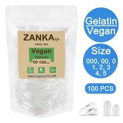 Cápsula Oca para Kosher Vegano, HPMC, Gelatina Separada, Cápsulas Vazias, Grau Alimentício, Tamanho 000, 00, 0, 1, 2, 3, 4, 5, 100PCs