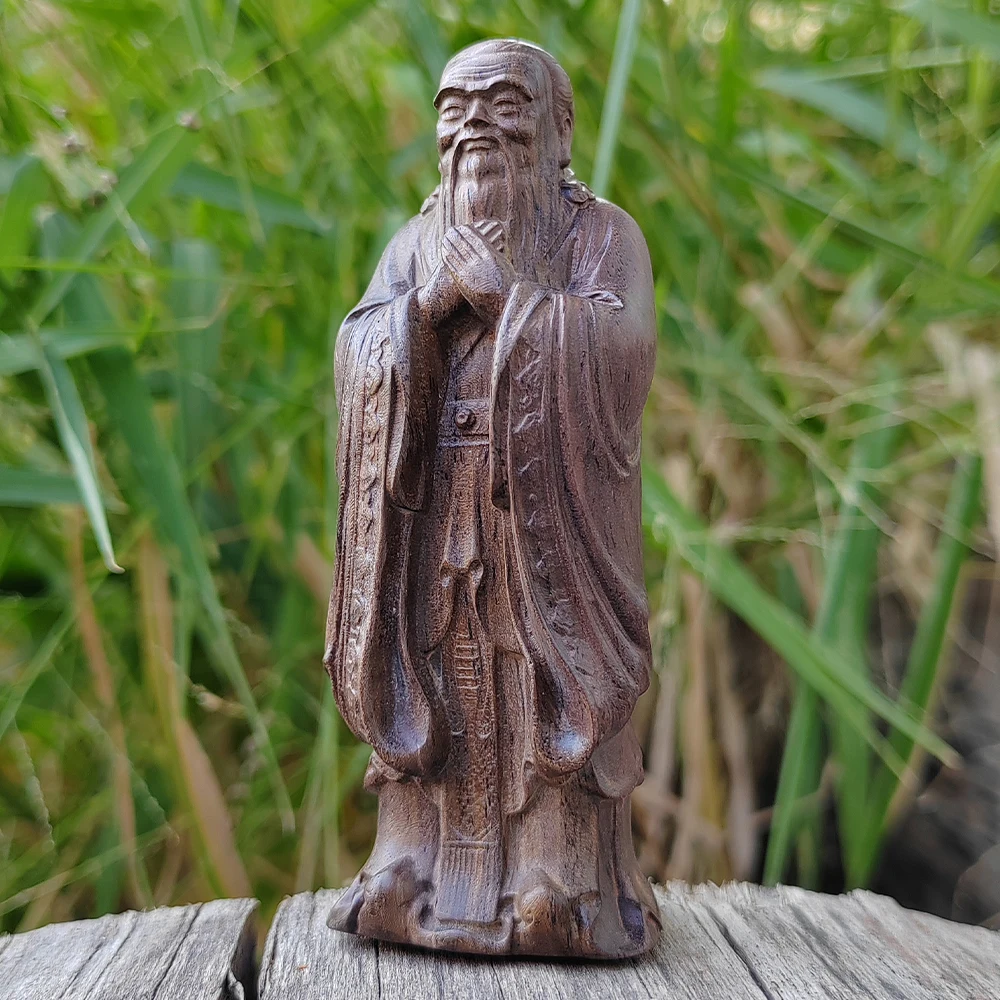 3.9 Inch Hand-Carved Wooden Confucius Ornament, Eastern Aesthetics, Cultural Theme, Suitable for Halloween Decorations, Office Decor, Housewarming Gifts, Home Decor, Bedroom, Birthday Gifts, Christmas Gifts