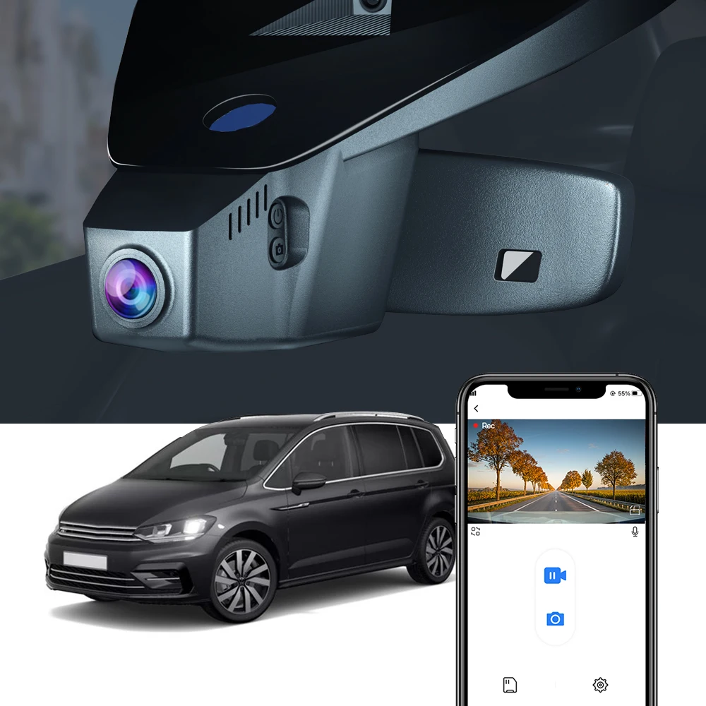 Fitcamx 4K Dash Cam für Volkswagen Touran 2016–2025, Autokamera im OEM-Stil, 2160P Fahrrekorder, Weitwinkel, WDR, unterstützt APP