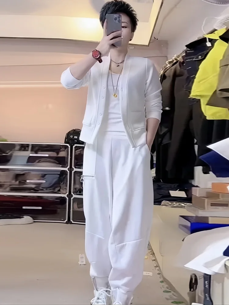 

Laid-ba Sli Women's Two-Piece Set Autumn New Faion Loose Feel Beautiful Casual Wind High Waist Long Sve V-ne