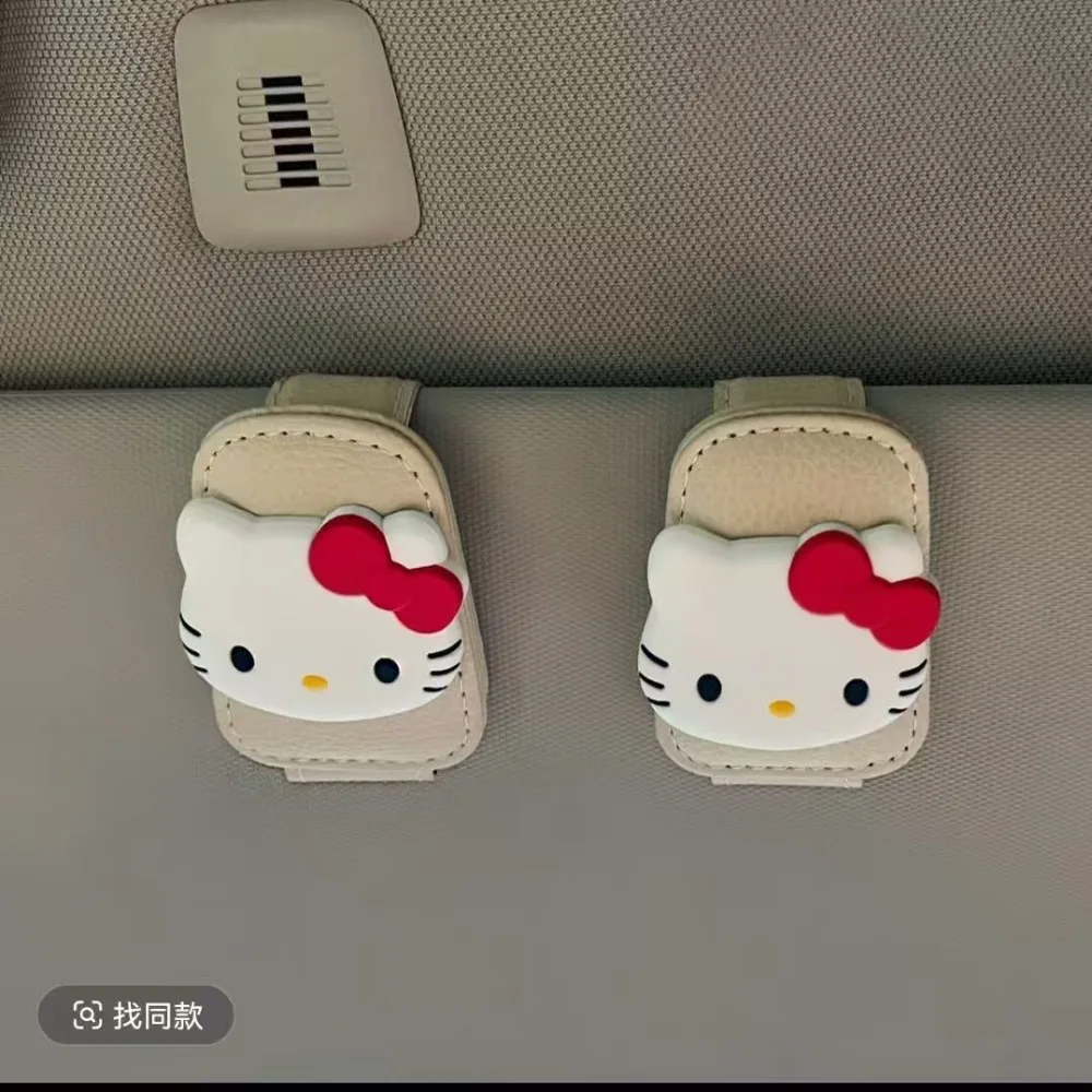 

Hello Kitty Car Sunglasses Holder Car Magnetic Leather Clip Card Ticket Holder Auto Sun Visor Glasses Box Decoration Accessories
