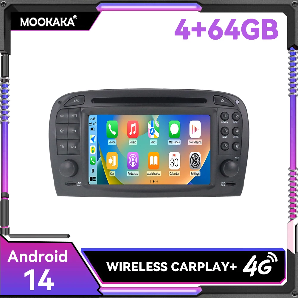Android 14 4+64GB For Mercedes-Benz SL R230 SL350 SL500 SL55 SL600 SL65 2001 -2007 DSP 4G Stereo Car Radio Multimedia DVD Player