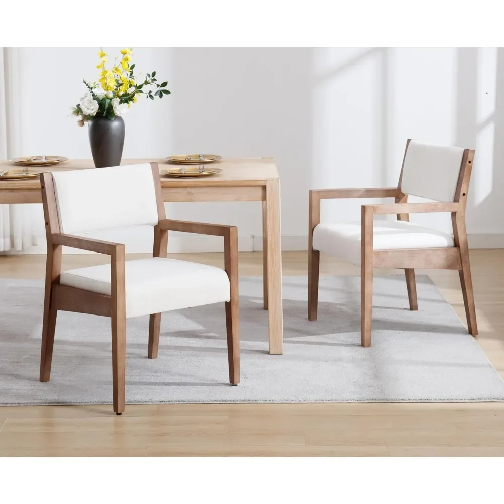Upholstered Dining Chairs Set of 2 Mid Century Dining Room Arm Chairs with Hardwood Frame Modern