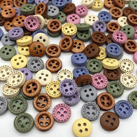 New 10mm 50pcs Wood Round Four-eye Buttons, Dotted Line Wood Mini Buttons Love Scrapbook Wedding Decor Sewing Accessories