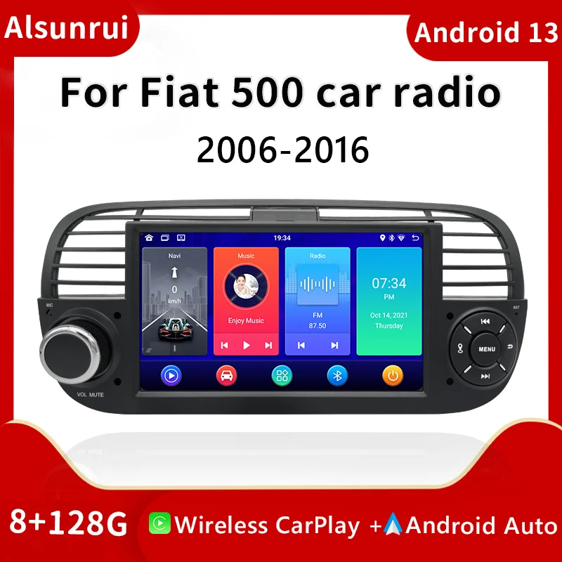 

7" Android 13 Car Radio Player For FIAT 500 Abarth 2007-2015 Multimedia GPS Navigation autoradio Support Carplay RDS DSP