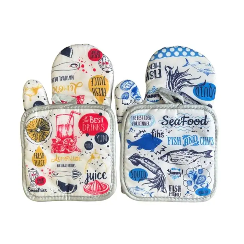 

2Pcs/Set Kitchen Cartoon pattern Baking Gloves Insulation Mat Microwave Oven Cooking Mitts Nordic Baking Potholders 917