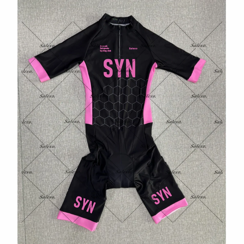 

LASER CUT Pink SYN 2025 Skinsuit Cycling Short Sleeved Jumpsuit TEAM Bodysuit SHORT Cycling Jersey Bike Maillot Ropa Ciclismo