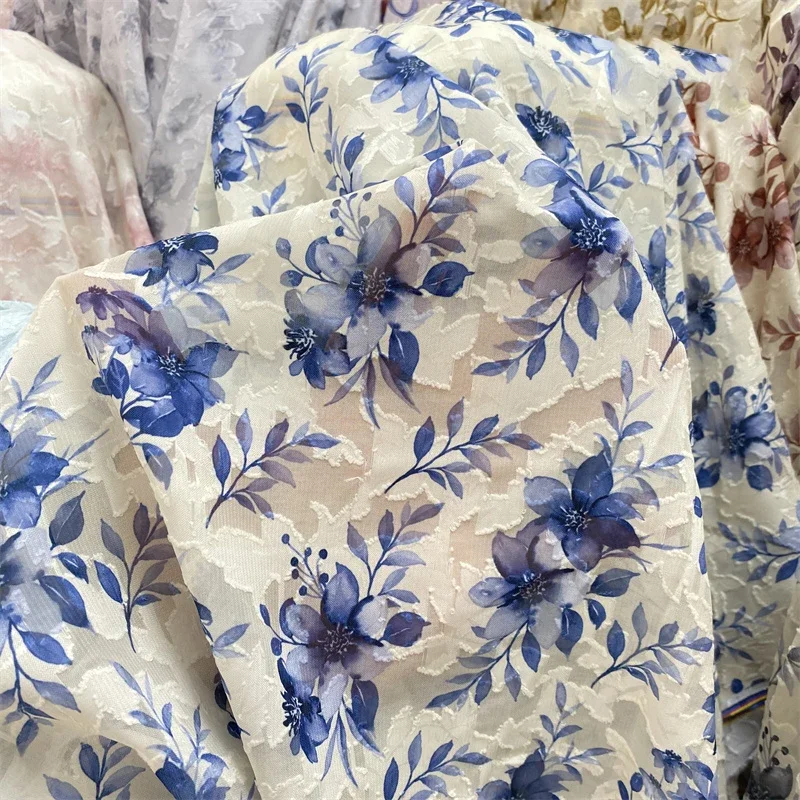 

Китайская жаккардовая шифоновая ткань с цветочным принтом, полупрозрачная струящаяся мягкая дышащая высококачественная ткань для платьев «сделай сам», солнцезащитные рубашки