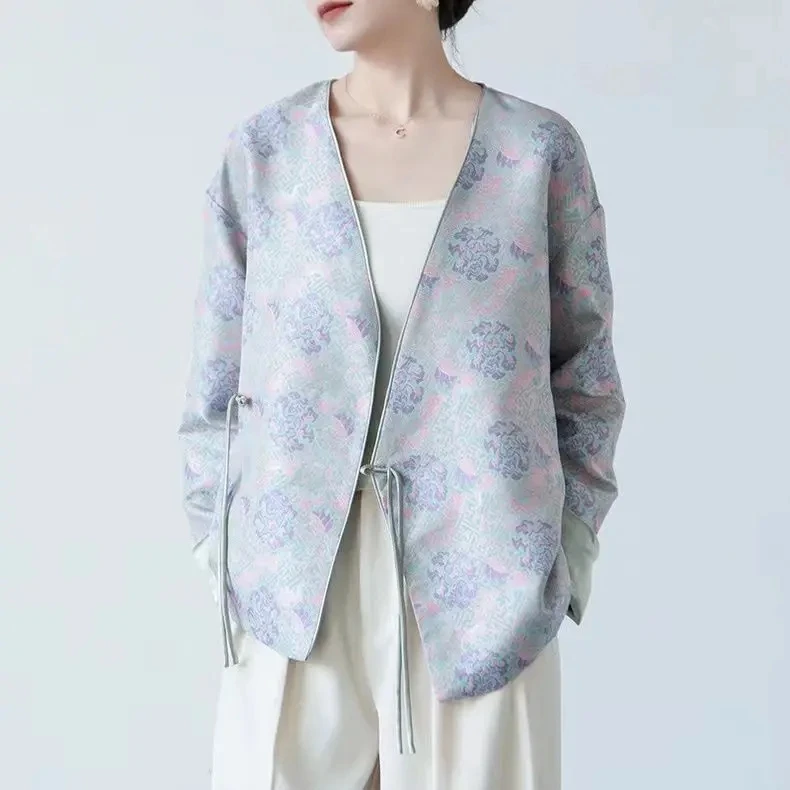 Chinese Style Women Tang Suit Retro Top Women Printing Blouse Spring Autumn Elegant Cheongsam Tangsuits Loose Coat