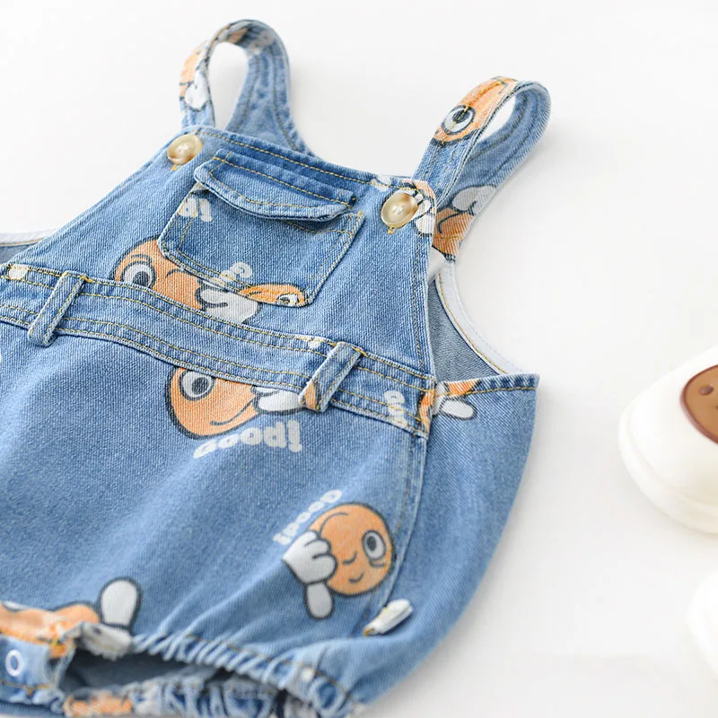 2PCS Summer Kids Baby Denim Bodysuit and Caps Suits One Piece Unisex Infant Boys Girls Soft Denim Clothing Jeans Jump Suits