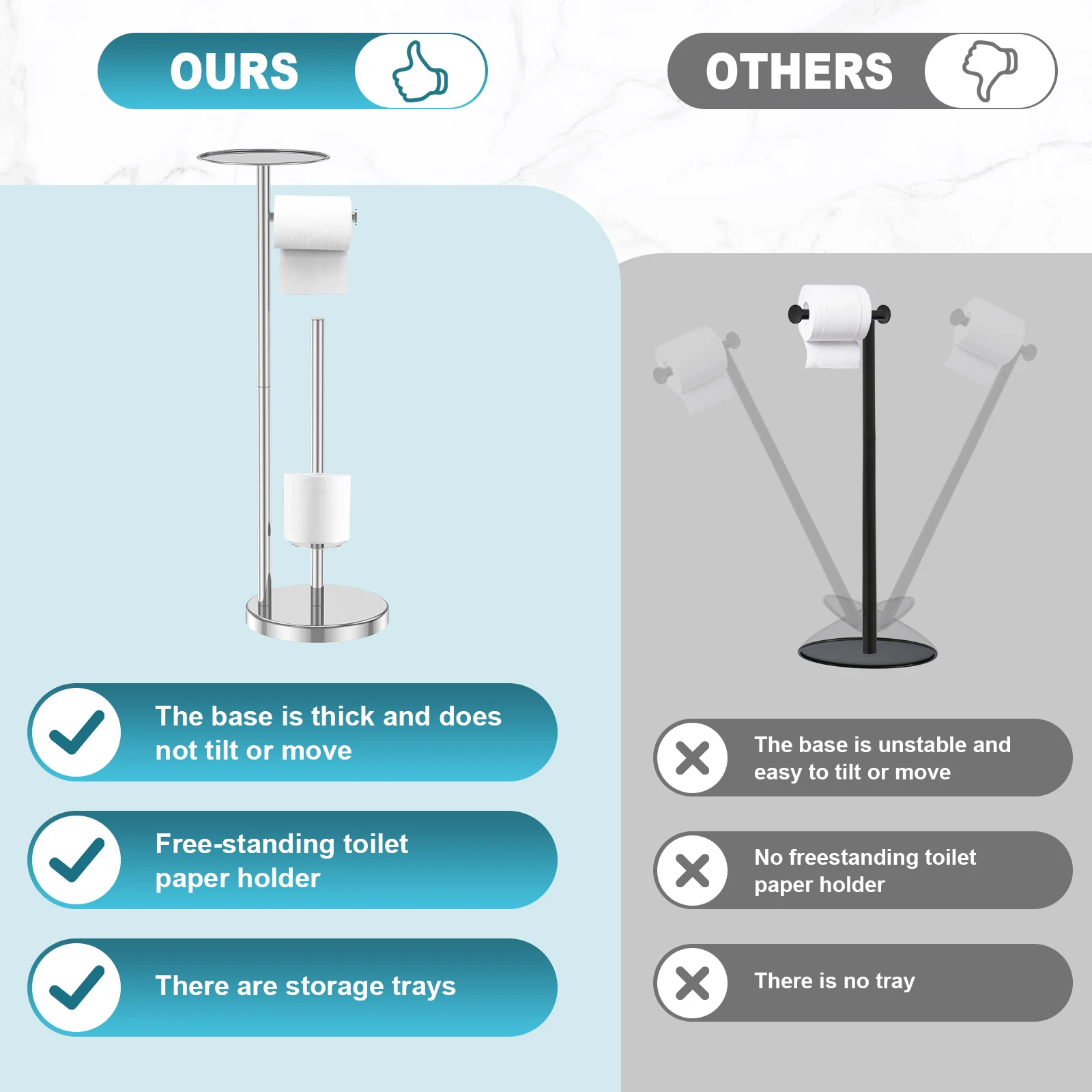 Free Standing Toilet Roll Holders Stainless Steel Toilet Paper Stand with Phone Shelf Bathroom Tissue Rack Organizers Storage