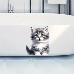 愛らしい灰色の子猫の自己粘着トイレステッカー、壁のデカール取り外し可能、再利用可能なビニールカーステッカートイレの蓋、バスルーム 10ベストセールスビニールバスルーム-10