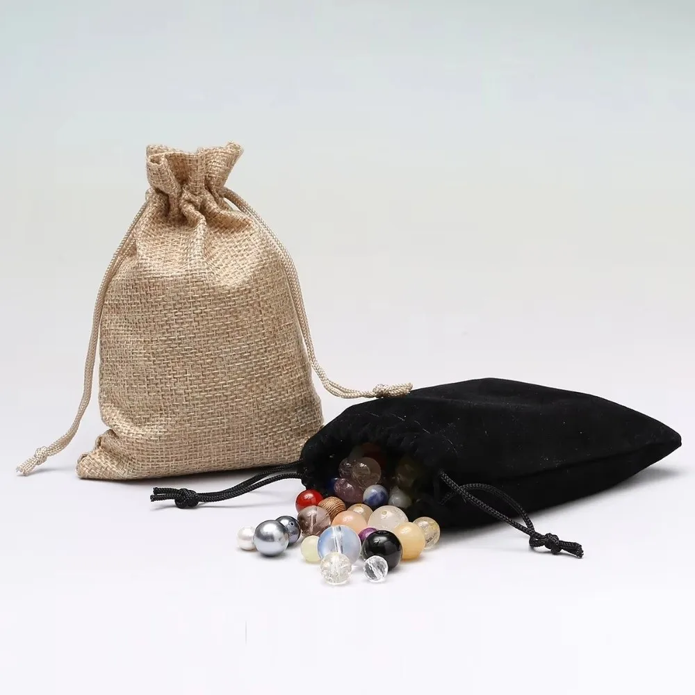 Velvet Jewelry Drawstring Pouches Burlap Soft Interior Velvet Jewelry Pouches Drawstring Closure Portable