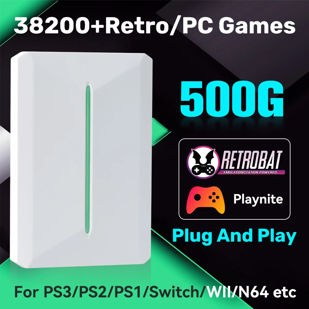 Game Hard Drive with 38000 Retro/PC Games Retrobat /Playnite System Game Console for PC/Laptop for PS3/PS2/Switch/WII/N64/PS1