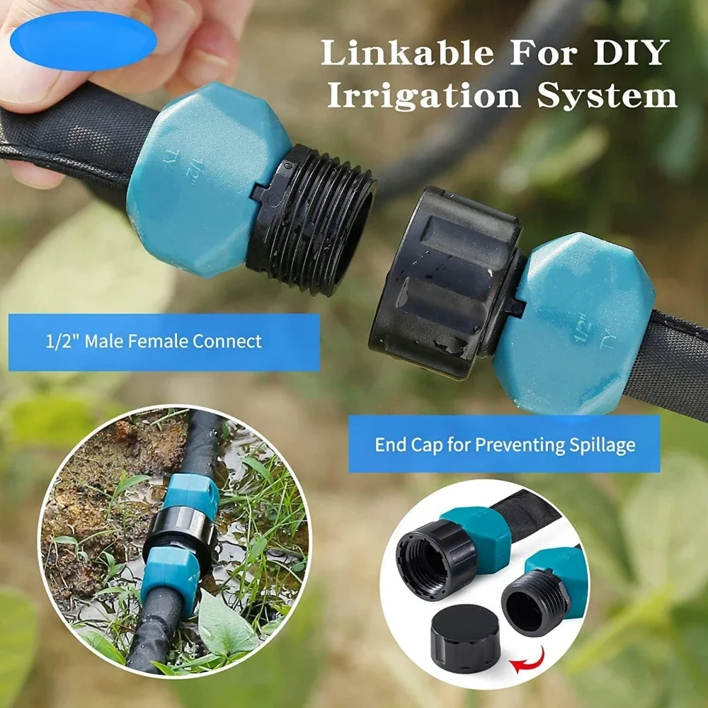 Flat Soaker Hose for Garden, Linkable Drip Hose Diy Automates Garden Irrigation System Saving 80% Water, Dual-layer Leak-free