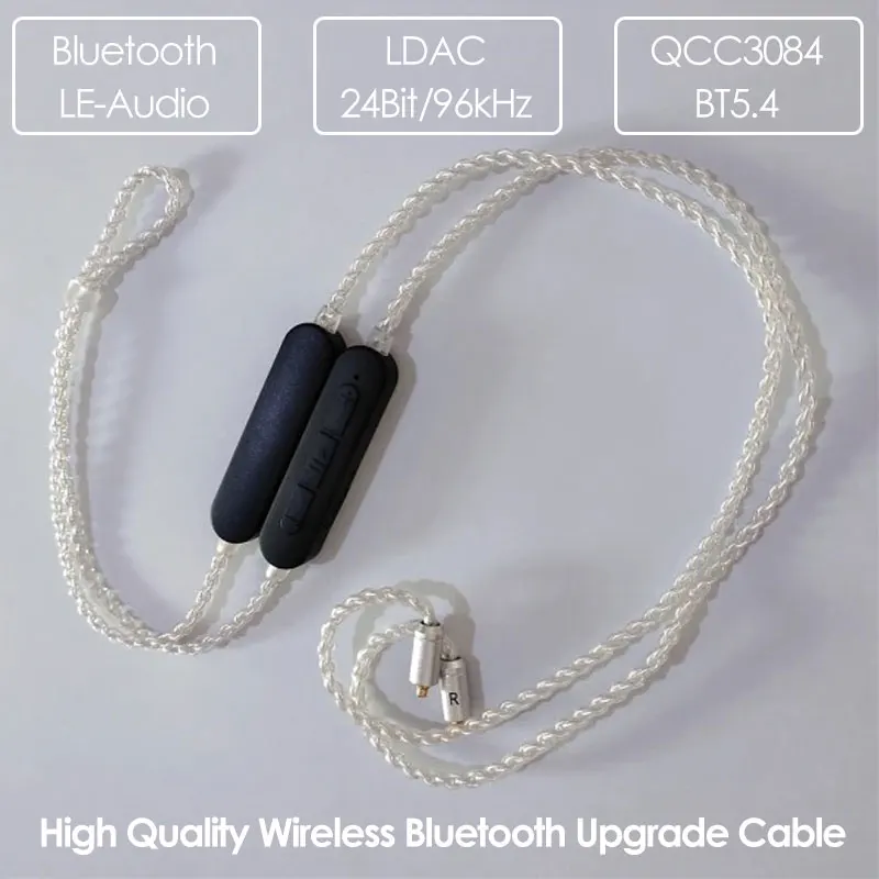 QCC3084 Bluetooth 5.4 32Bit/96kHz Silver Wireless Cable LDAC/aptX Adaptive/APTX-HD/AAC for IEM DJ Monitor Headphon MMCX/2Pin/QDC