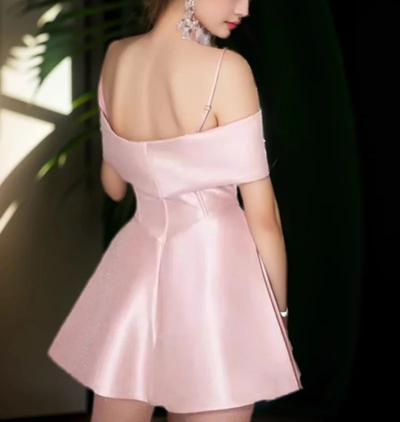 Pink Elegant Summer Women's Dress Big Bow Runway Design Evening Party Dress Bodycon Vintage Sleeveless Strap Vestido Sexy