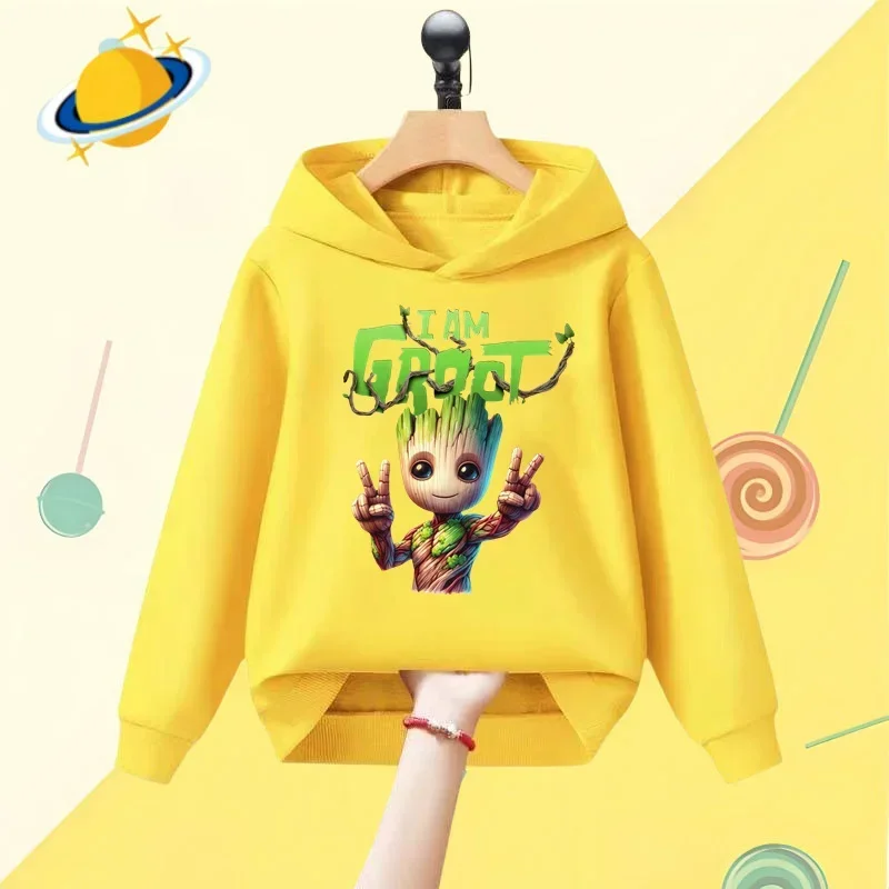 Marvel Gru Kids Hoodie Guardians of the Galaxy Cartoon Print Autumn/Winter Long Sleeve Sweatshirt Boys Girls Kawaii casual top