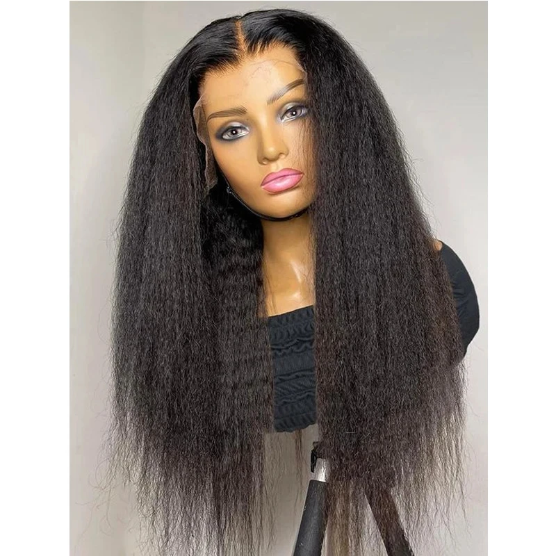 ZXBMALWIGS nero Yaki dritto morbido Glueless 180 densità parrucca anteriore in pizzo sintetico per le donne nere capelli del bambino fibra Prepluck