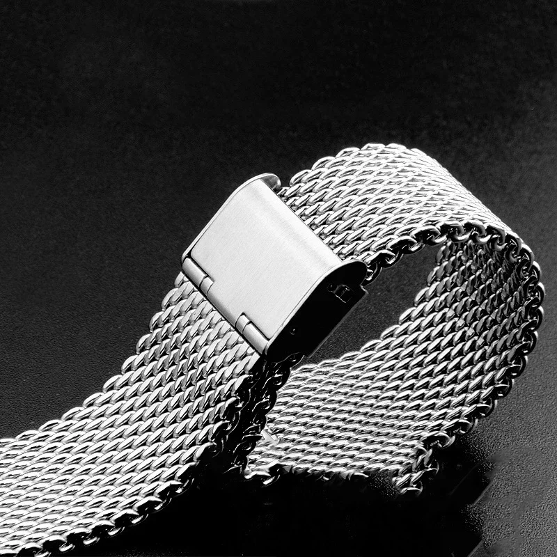 16 مللي متر 20 مللي متر 22 مللي متر ميلان حزام (استيك) ساعة سوار العالمي حزام (استيك) ساعة 0.6 مللي متر شبكة الفولاذ المقاوم للصدأ حزام الفضة ساعة سوداء اكسسوارات