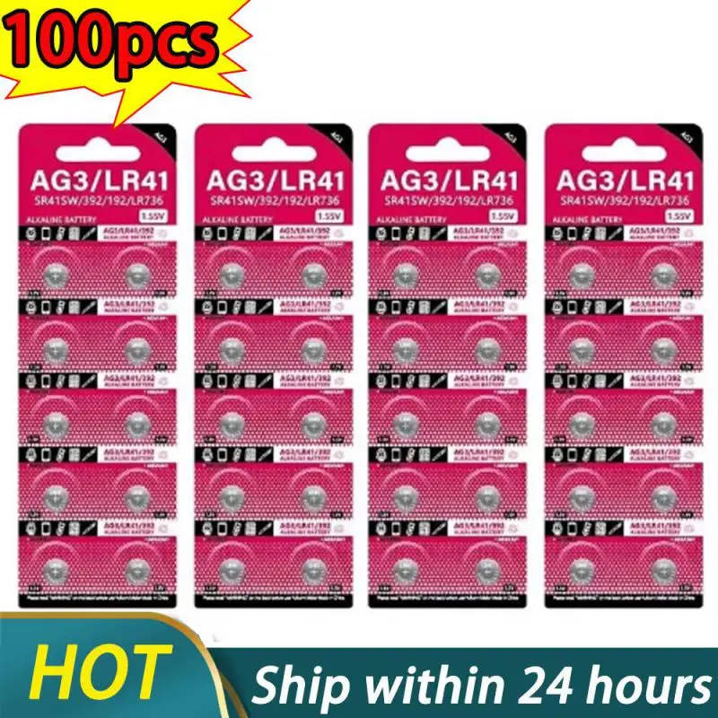 5~100PCS AG3 1.55V Button Batteries SR41 192 L736 384 SR41SW CX41 LR41 392 Cell Coin for Lamps Watches Cameras Clocks and More