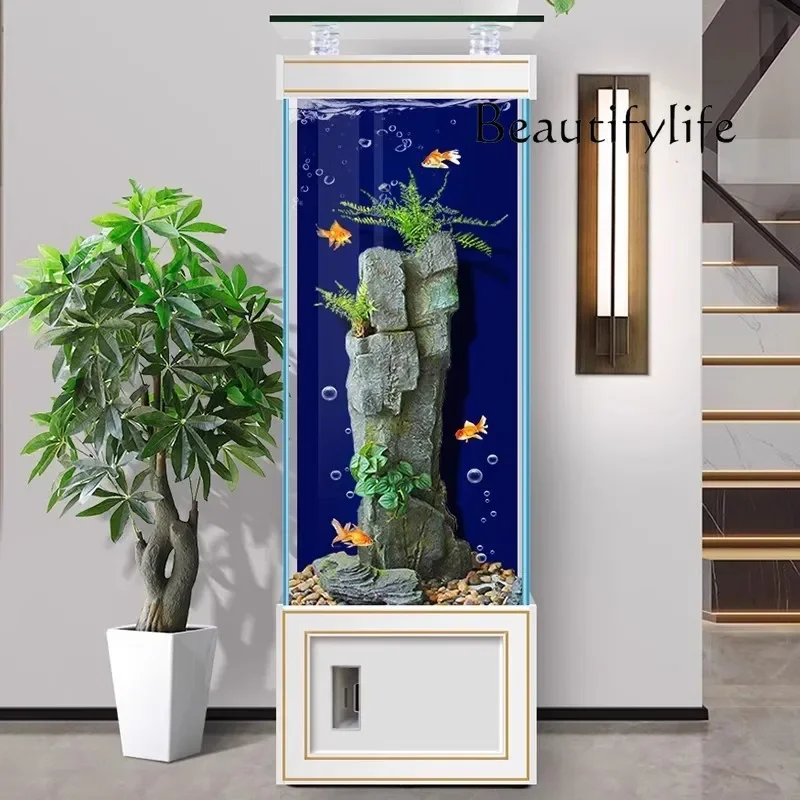 

אקווריום לדגים Glass Aquarium Lazy Change Water Fish Tank Light Luxury Square Vertical Fish Tank Wall Ecological