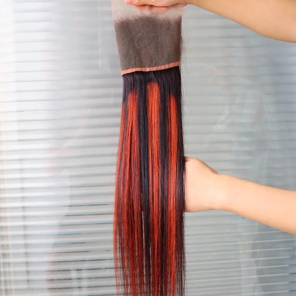 13x4 الدانتيل إغلاق أمامي البيانو اللون 1B برتقالي 100% وصلات شعر بشري عذراء ريمي الدانتيل الشفاف 4x4 5x5 13x6 أمامي