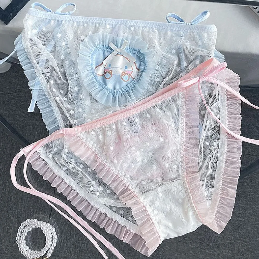 Sanrio My Melody Kuromi Cinnamoroll Hello Kitty Flirting Lace Panties Sexy Pure Desire Transparent Mesh Lace Panties Sweet Girl