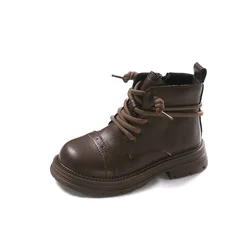 Children Single Leather Boots Boys Fashion British Style High-top Boots Autumn Girls Fashion Single Boots