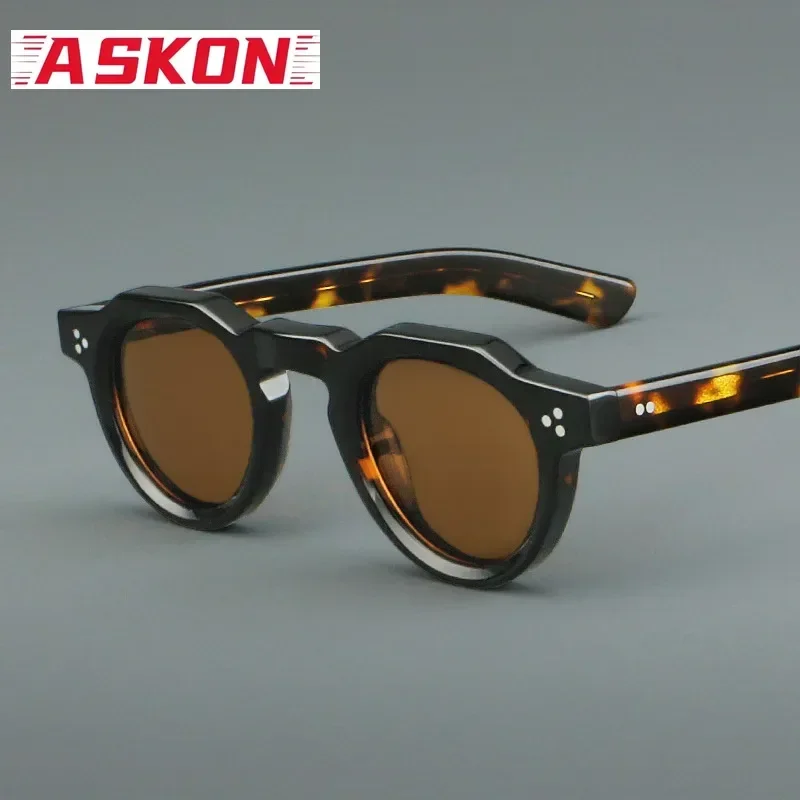 ASKON Small Frame High Quality Polarized Acetate Tortoise Round Sunglasses Men Glasses Man Travel Woman UV400 Outdoor Eyeglasses