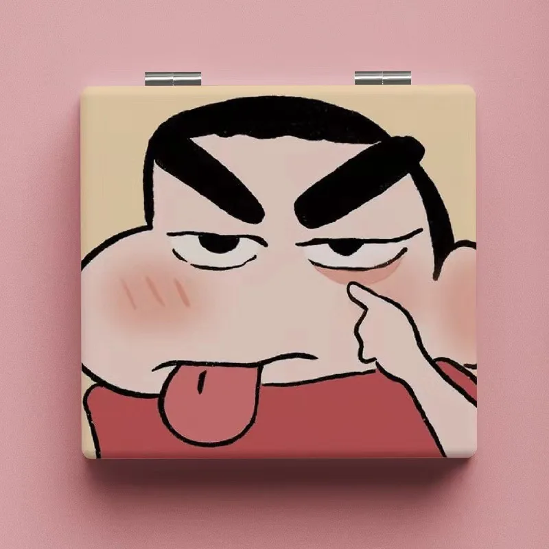 Anime Crayon Shin-Chan Funny Kawaii Model Figure Mini Mirror Portable Two-Sided Folding Makeup Mirror Girls Birthday Gifts