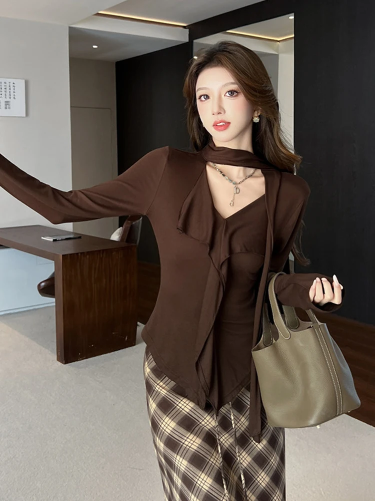 우아한 캐주얼 투피스 여성복 달콤한 니트 탑 티셔츠 롱 스커트 세트 여성 데일리룩 스트릿 데이트 의류 봄