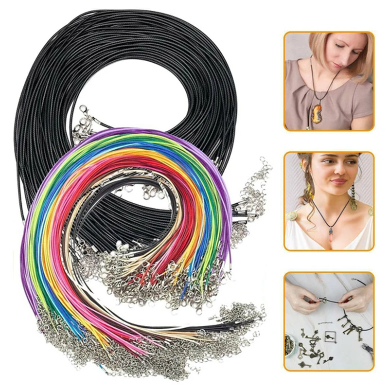 Colorful Leather Waxed Thread Rope Chain Cord Necklace Pendant for Handmade Lobster Clasp String Jewelry Chains Crafts