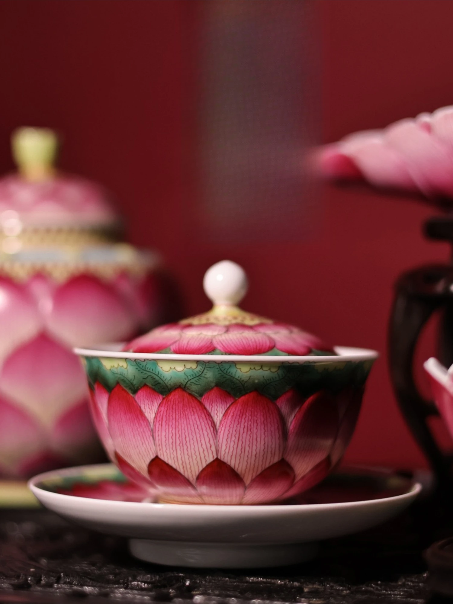 Enamel color intangible cultural heritage artist hand-painted tea set