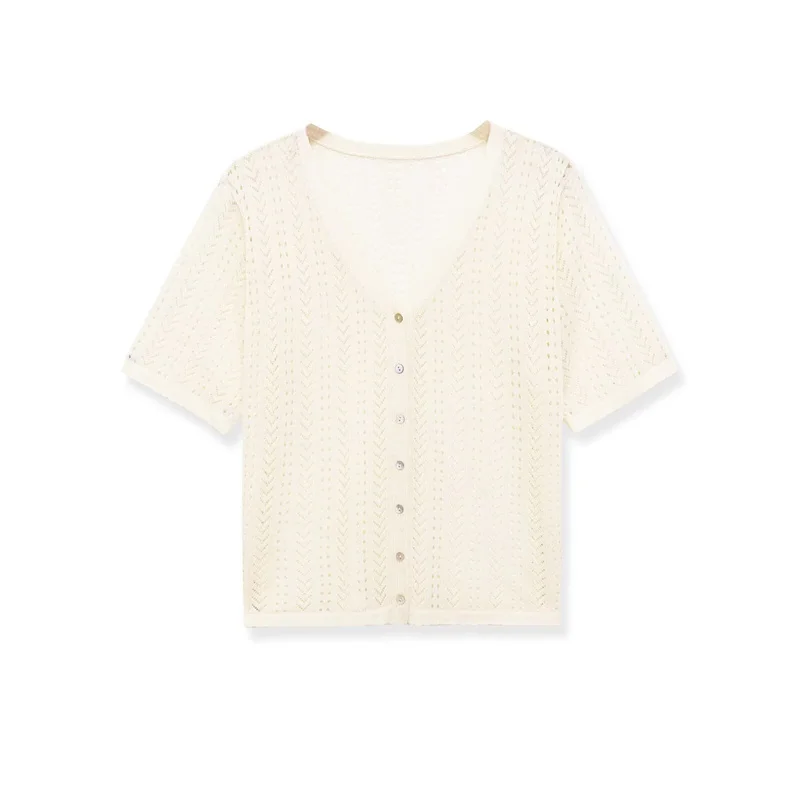 

Summer Women's Casual Short Sleeved Knitted Cardigan Top 2026 New Fashion V-neck Sweater Top Elegant women's clothing
