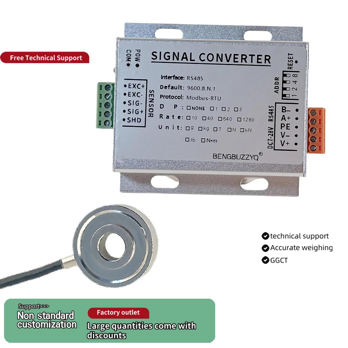 

Hollow Ring Load Cell with RS485 Digital Transmitter Set Stainless Steel Washer Type Force Sensor Modbus-RTU for PLC