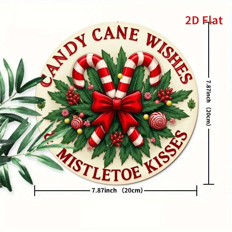 1pc 1pcs Sugar Cane Blessings Mistletoe Kisses Round Metal Sign - Textured Surface Suitable for Room Decor, Theme Door/Wall Acce