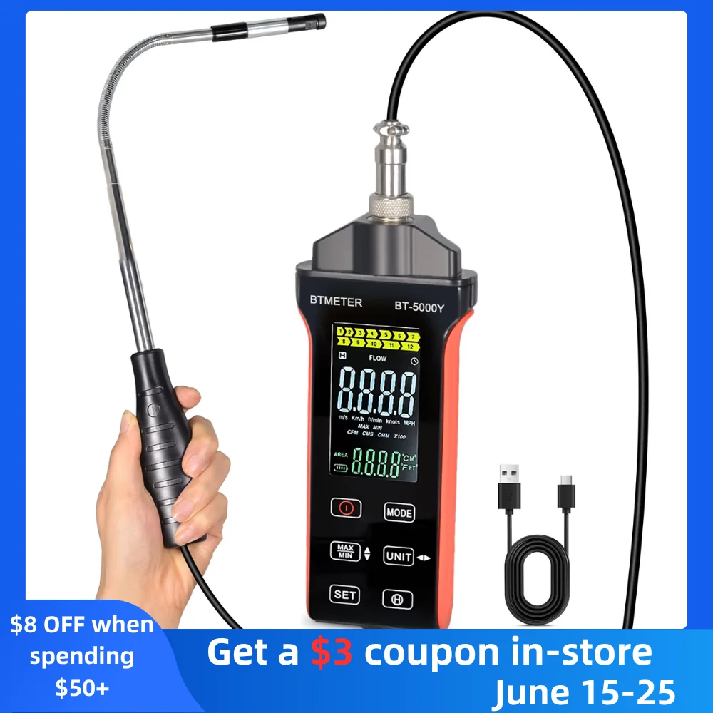 

Digital Thermal Wind Gauge - Telescopic Hotwire Sensor for Measuring Wind Speed, Airflow (CFM/CMM) & Temperature
