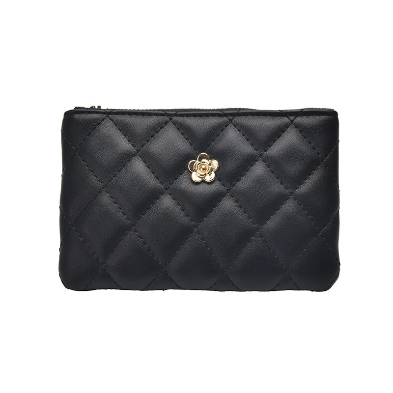 A nova versão coreana da feminina pequena fragrância vento rhombic carteira longa bolsa de moedas rhombic carteira macia saco com zíper portátil