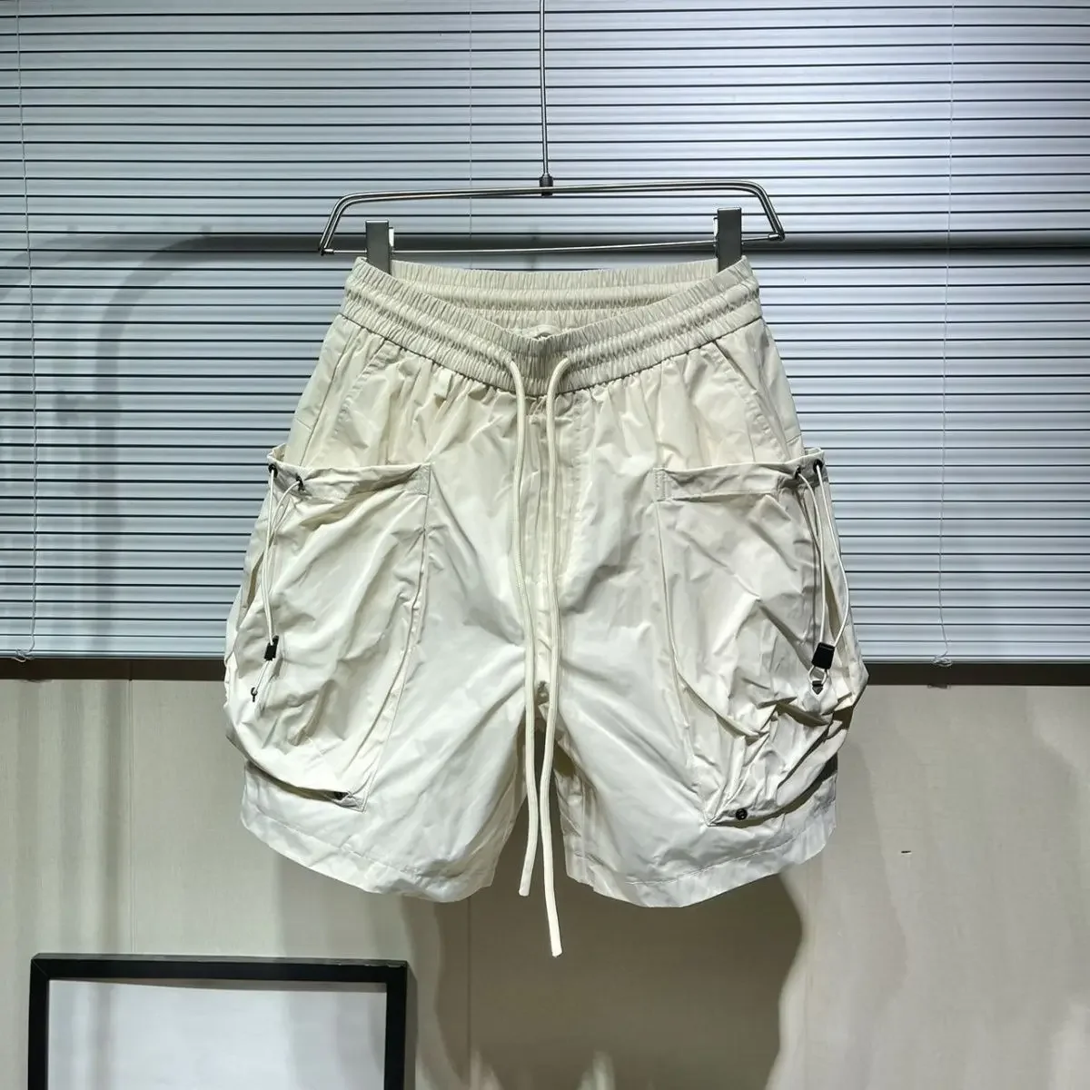 Men Shorts Summer Outdoor Glossy Cool Feeling Quick Dry Wide Leg Pants Functional Wind Large Pockets Trendy Men Workwear Shorts