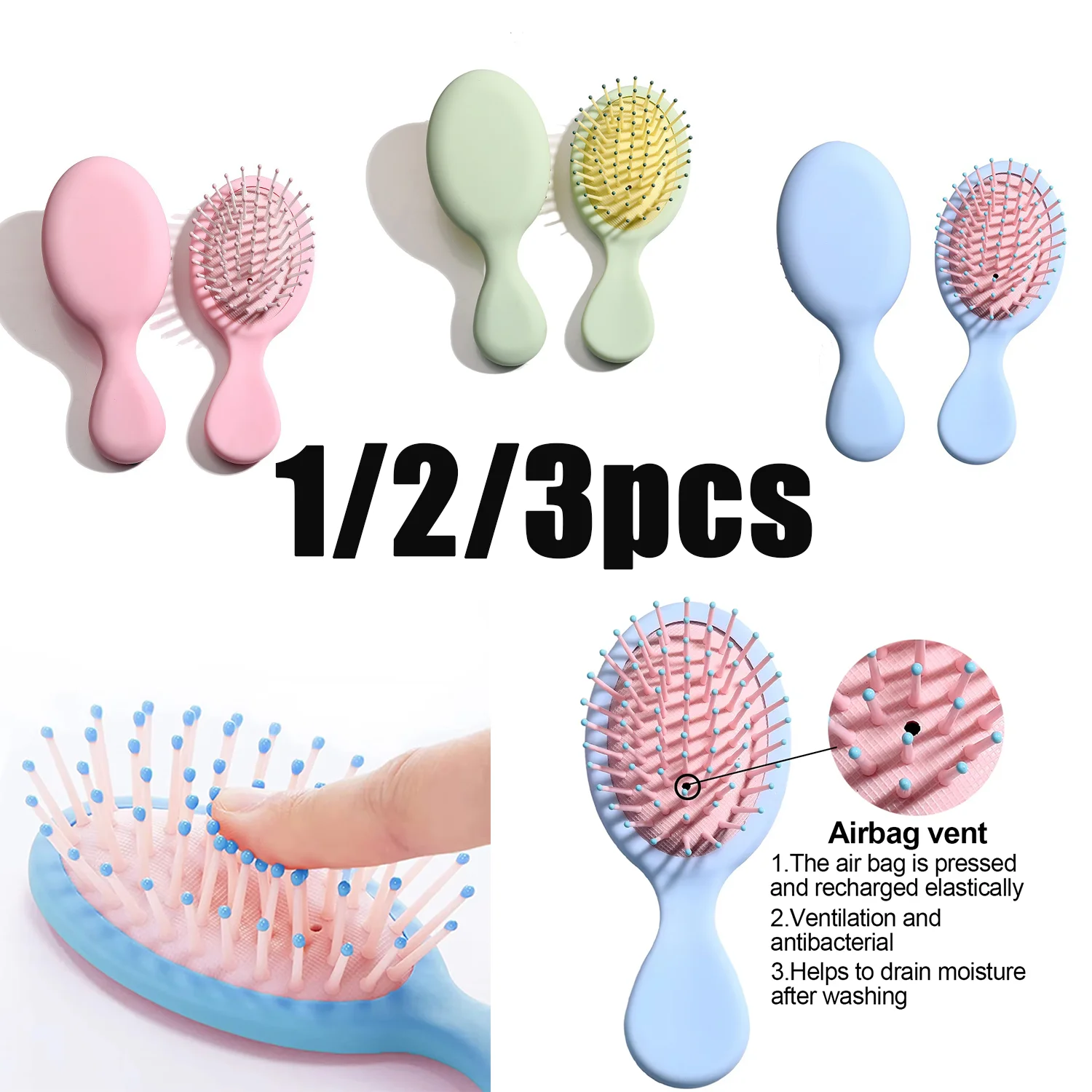 

1-3pc Mini Air Cushion Hair Brush Portable Detangler Massager Anti Static Air Bag Hair Comb Wet Dry Hairbrush Salon Styling Tool