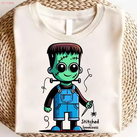 Cute Frankenstein Halloween T Shirt Stitched for Spookiness Kids Scary Monster Costume 2025 Spooky Season Outfit Idea vintage