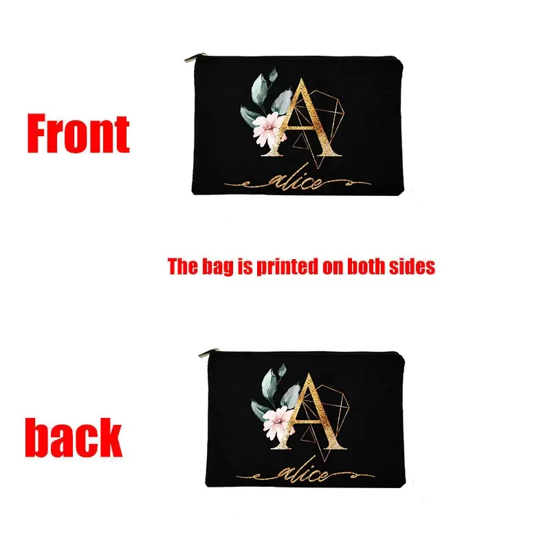 Bunga Huruf Nama Kustom Tas Kosmetik Hadiah untuk Wanita Travel Toiletry Organizer Mujer Bolsa Tas Makeup Canva Ritsleting Kantong